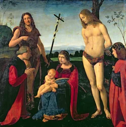 Madonna y Niño con San Juan Bautista y San Sebastián entre dos donantes, c.1500